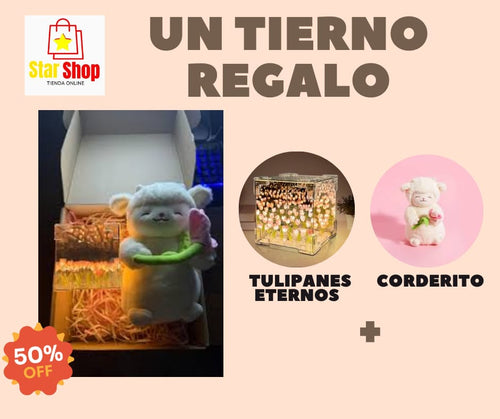 PELUCHE CORDEITO TULIPAN + TULIPAN INFINITO CAJA DE REGAL